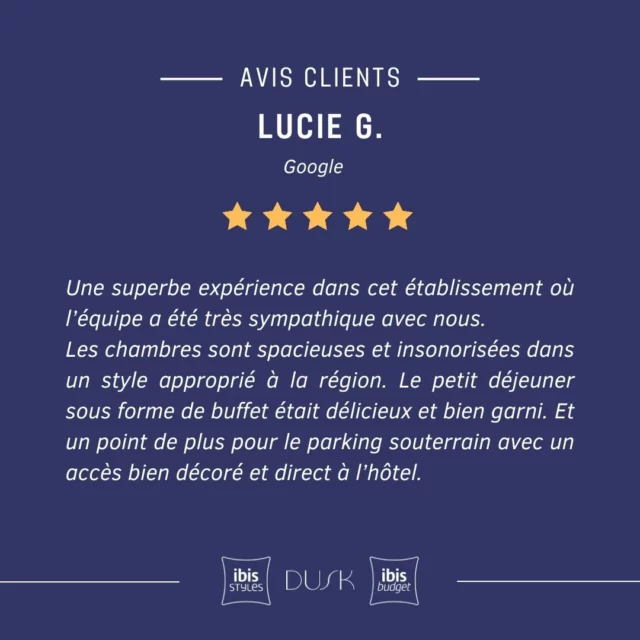 🤩 5 belles étoiles, ça fait toujours chaud au cœur !
Merci pour vos commentaires et vos partages qui nous permettent de nous améliorer sans cesse 🙏

https://www.dusk-saint-nazaire.com/
#dusk #hotel #saintnazaire #ibisbudget #ibisstyles